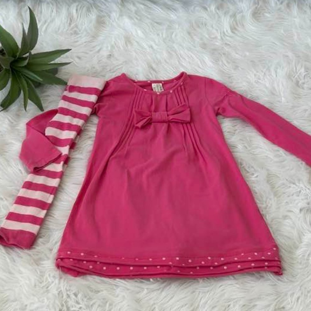 Deux par Deux Pink Bow Dress Striped Footless Tights